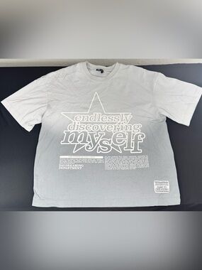 Zara White/Gray Ombre Graphic Tee - "Endlessly Discovering Myself" NWOT Item #01